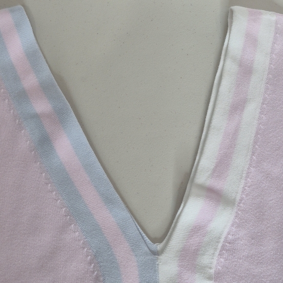 Cotton by Autumn Cashmere Deep V-Neck Short Sleeve Striped Pastel Top - Size L - Picture 6 of 9
